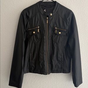 New Look Black Faux Leather Jacket with Gold Accents